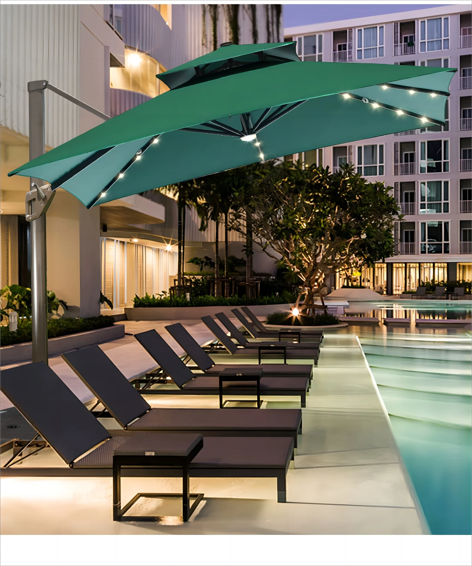 Garden Patio European Style Led Parasol Roma Solar Light Umbrella For Coffee Shop