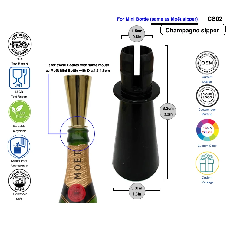 Custom Mini Champagne Sippers Wine Sipper Plastic Bottle Pourer