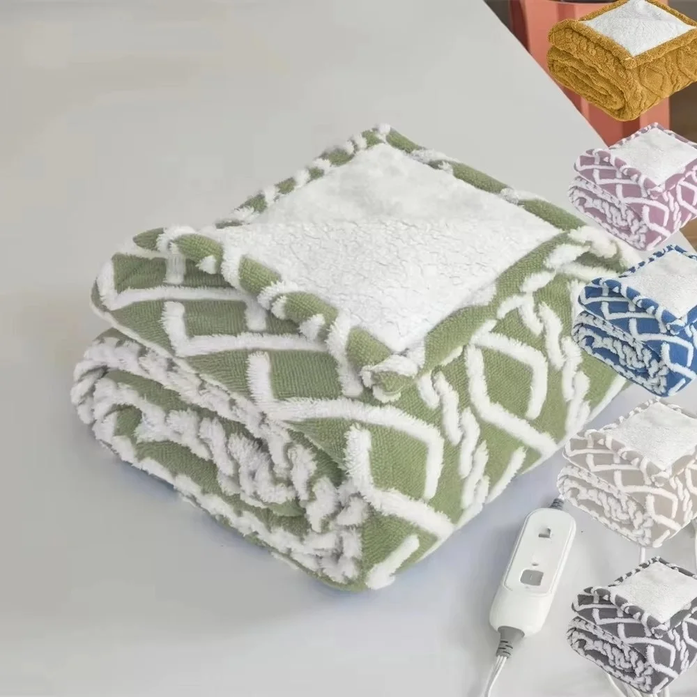 Home textile FLANNEL BED auto warm fluffy custom single lattice heated up BULK electric blanket throw for winter bed