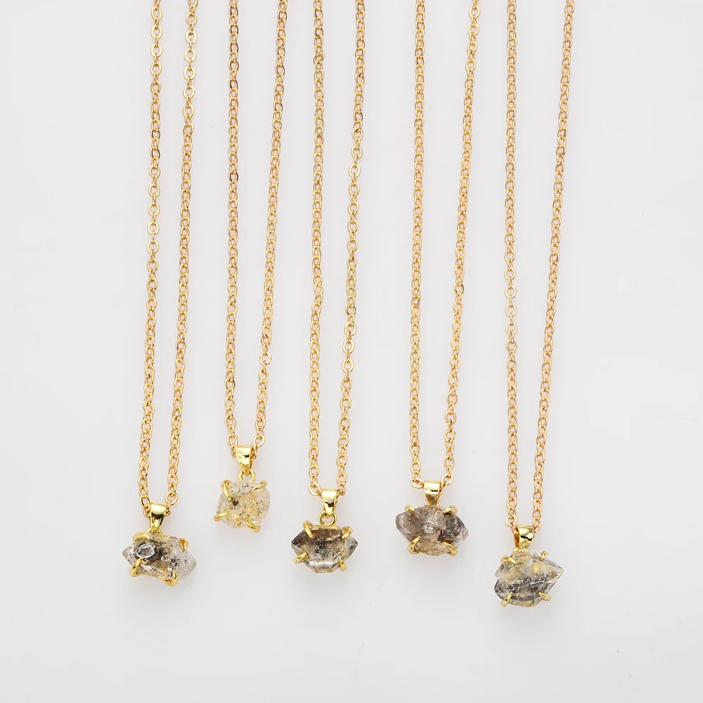 18K Gold Plated 925 Sterling Silver Natural Quartz Herkimer Crystal Necklace Healing Stones