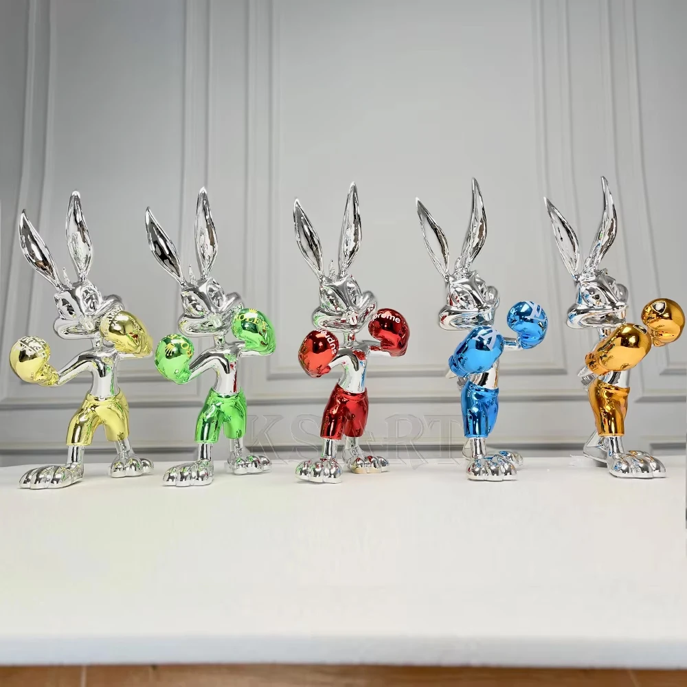High quality resin rabbit boxer statues, plated chrome animal decorations, home decor chic play art deco