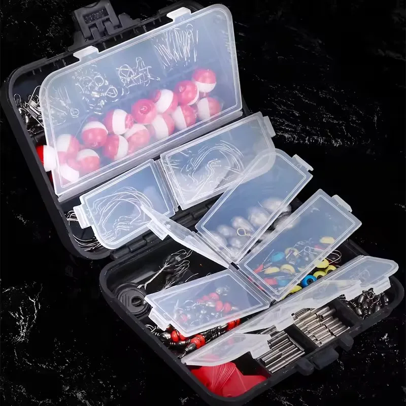 265pcs fishing accessories kit tackle box fishing accessory combo hook swivel snap float lead sinker pliers kits