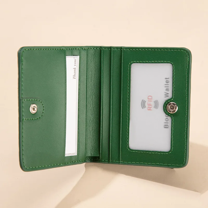 In Stock Multi-Slots RFID Genuine Leather Card Holder Wallets with Zip Pocket Anti-Theft Short-Length Bifold Card Wallet