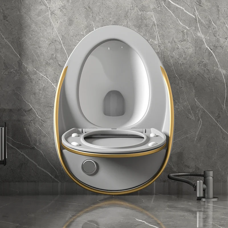 Hot Sale Top Quality Bathroom Water Closet S-trap Wc Floor Mounted Egg Shape Golden Toilet Ceramic Grey One Piece Toilet Bowl