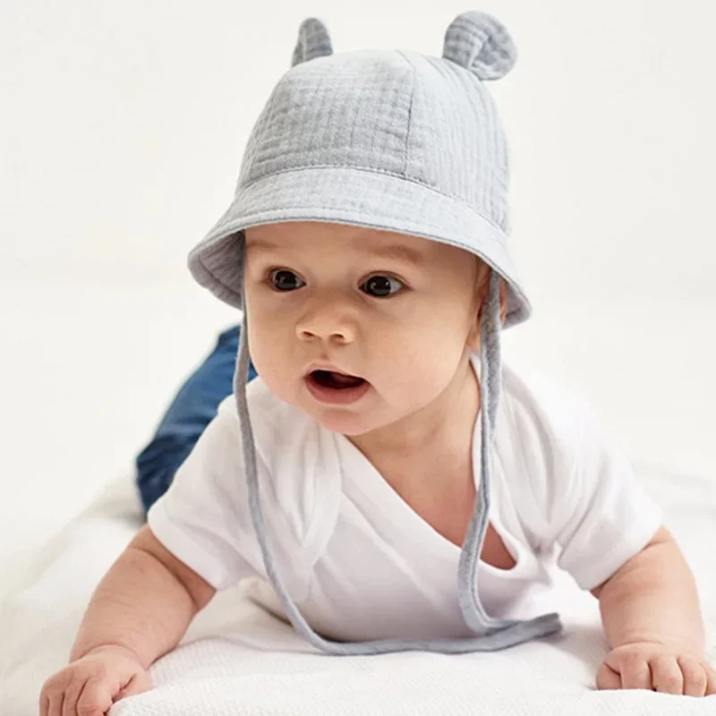 Muslin Baby Bucket Hats for Girls Boys Spring Fall Newborn Hat Cute Print Panama Fisherman Cap Outdoor Infant Caps 3-12 Months