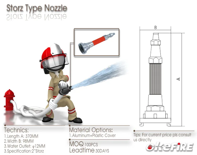 Okefire Storz Type Spray Jet Fire Fighting Hose Reel Nozzle With Storz Coupling