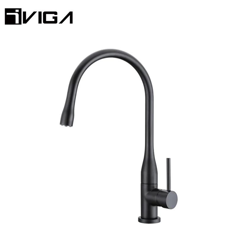 Modern High Quality Matt Black Brass Metal Mixer Taps Kitchen Sink Faucet