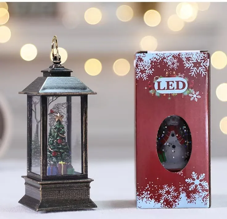 Christmas Luminous Interior Injection Wind Lanterns Desktop Ornaments Christmas Tree Scene Layout Small Lamps with water