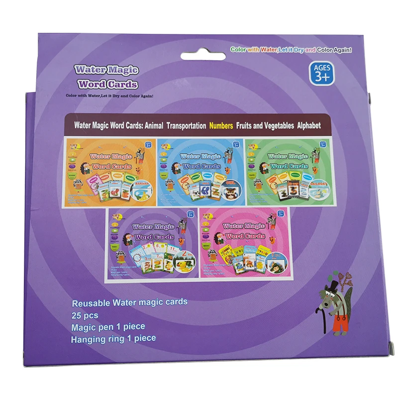 English learning toys kids water drawing learning cards with doodle pen