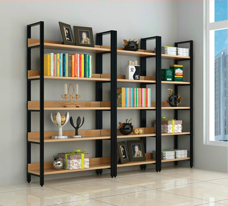 Iron coating storage living room decoration rack wooden shelf