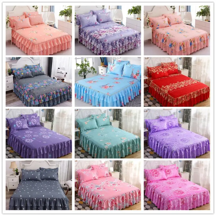 3PCS/Set Decor Home Brand Bed Sheets Bed Textile Bedding Flat Sheet Flower Bed Sheet+ Pillow Covers Pillow Soft Warm Bedsheets