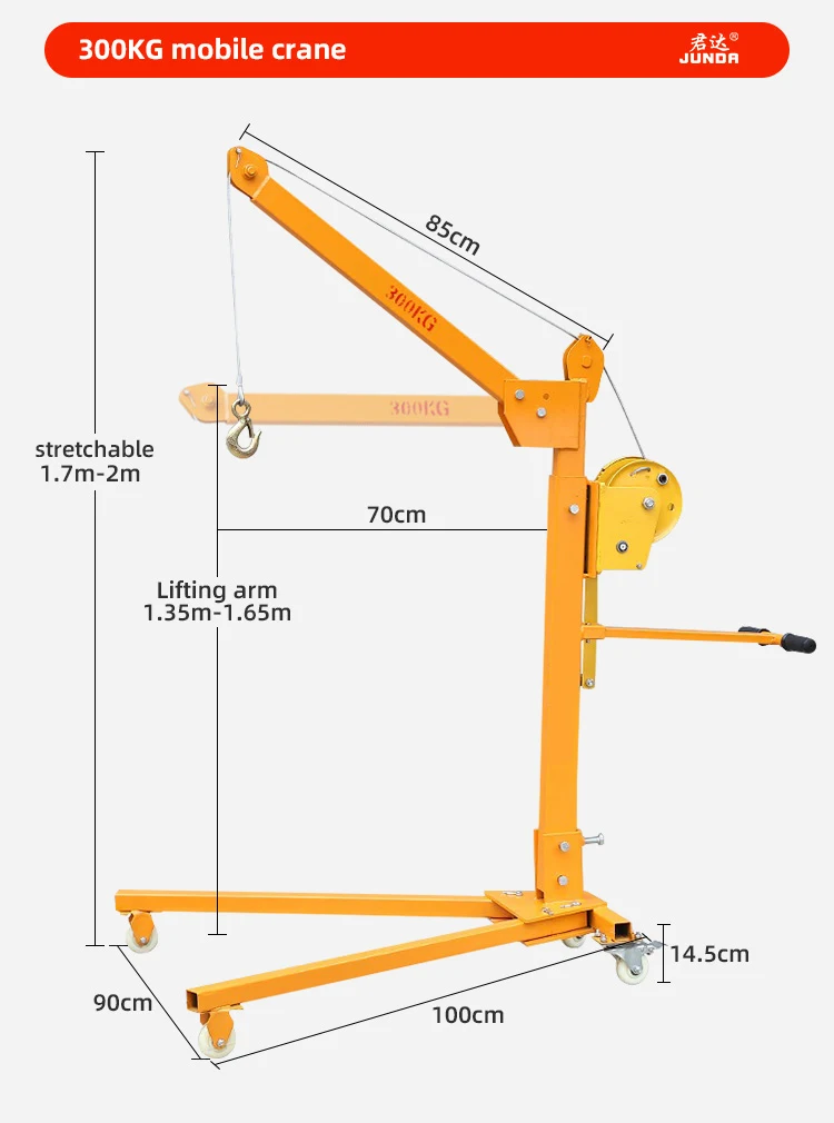 200kg 300kg 500kg Mobile mini crane Portable Small Lift Floor Crane Foldable Shop crane with manual winch for sale