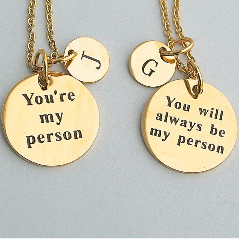 Personalized Lettering Necklace Engraved Pattern Coin Stainless Steel Necklace Pendant Jewelry best friend necklaces