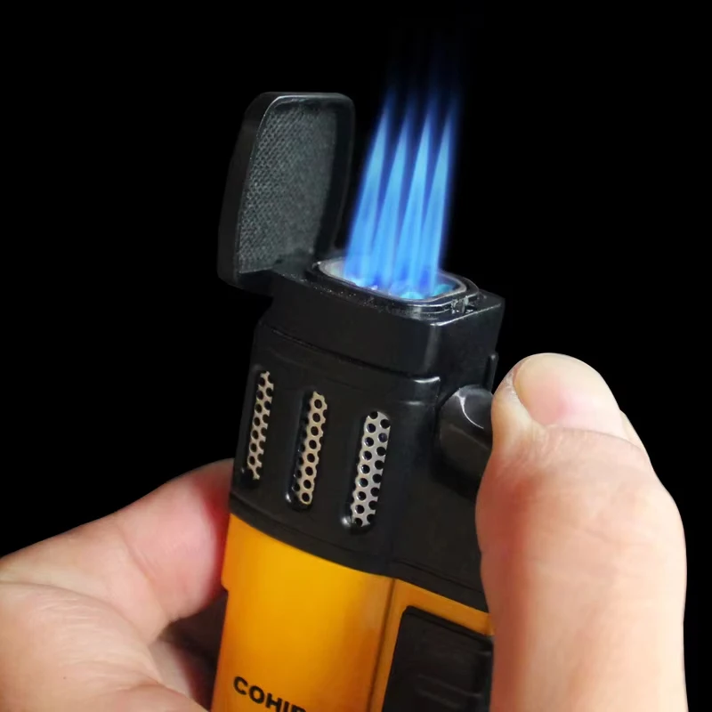 Four Fire Flame Gas Refillable Custom Logo Smoking Cigar Lighters For Cigar Cigarette Pipe cigar Accessories