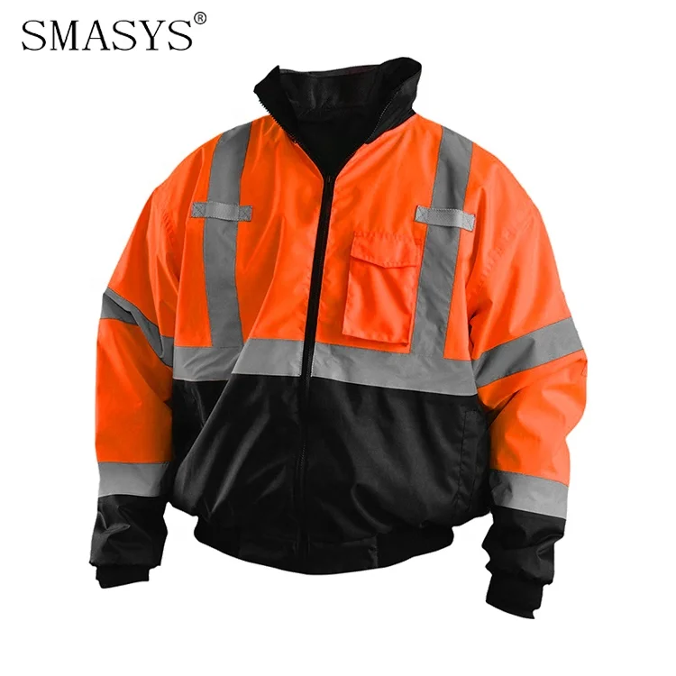 SMASYS Customized Fleece Lining Winter High Visibility Reflective Bomber Workwear Safety Jackets