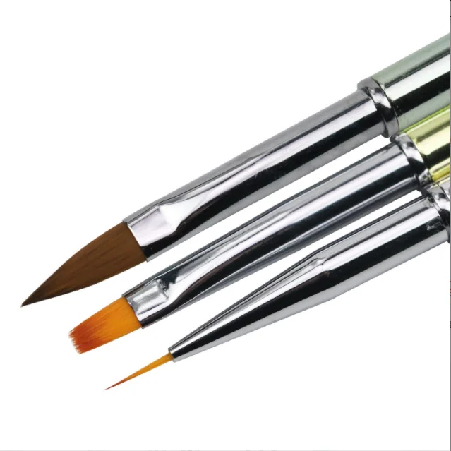 3Pcs metal handle nylon hair 3d nail art brush nail design nail art detail brush
