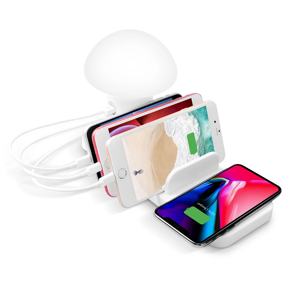  4 в 1 для зарядки телефона Statoin 3 порта USB Quick Charge 0 беспроводной зарядник-держатель с ночной