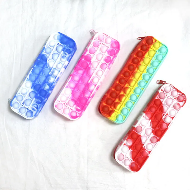 Cute cartoon fidget silicone bubble pencil bag kids school large pop it pencil case