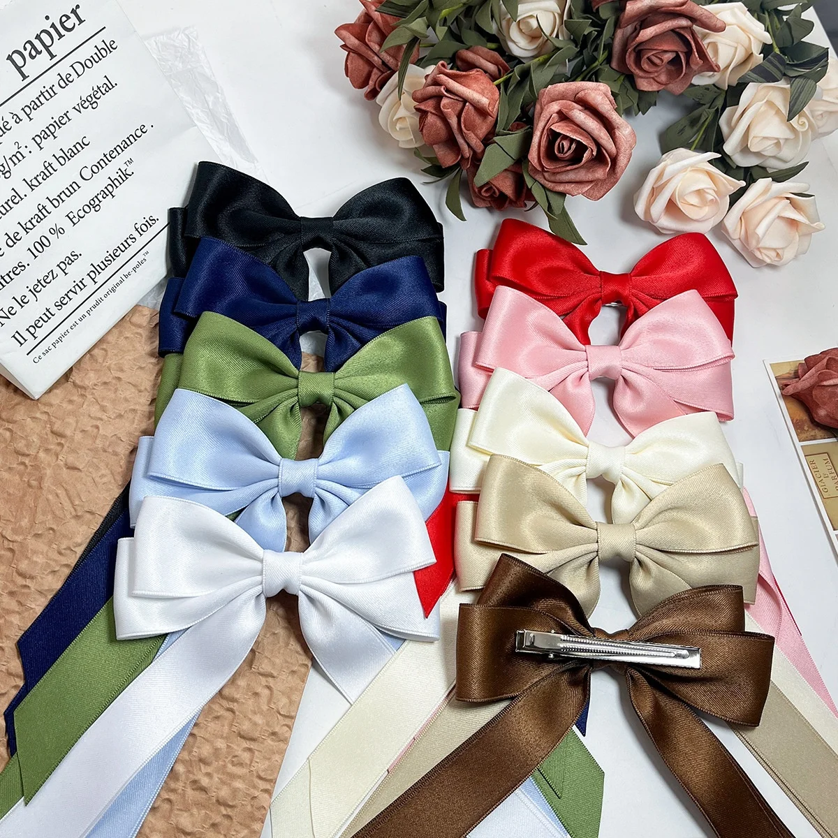 E-Magic Customized logo Printed Handmade  Big Size Matt Satin Ribbon Bow Decorative Hair Ribbon Bow For Garment Accessories