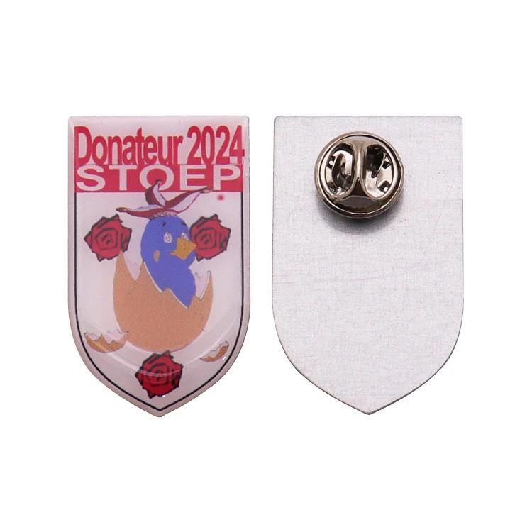 Custom-Shaped Stainless Steel Pin Offset Printing With Epoxy On The Top Layer Engrave Back Metal Crafts Gifts Lapel Pins