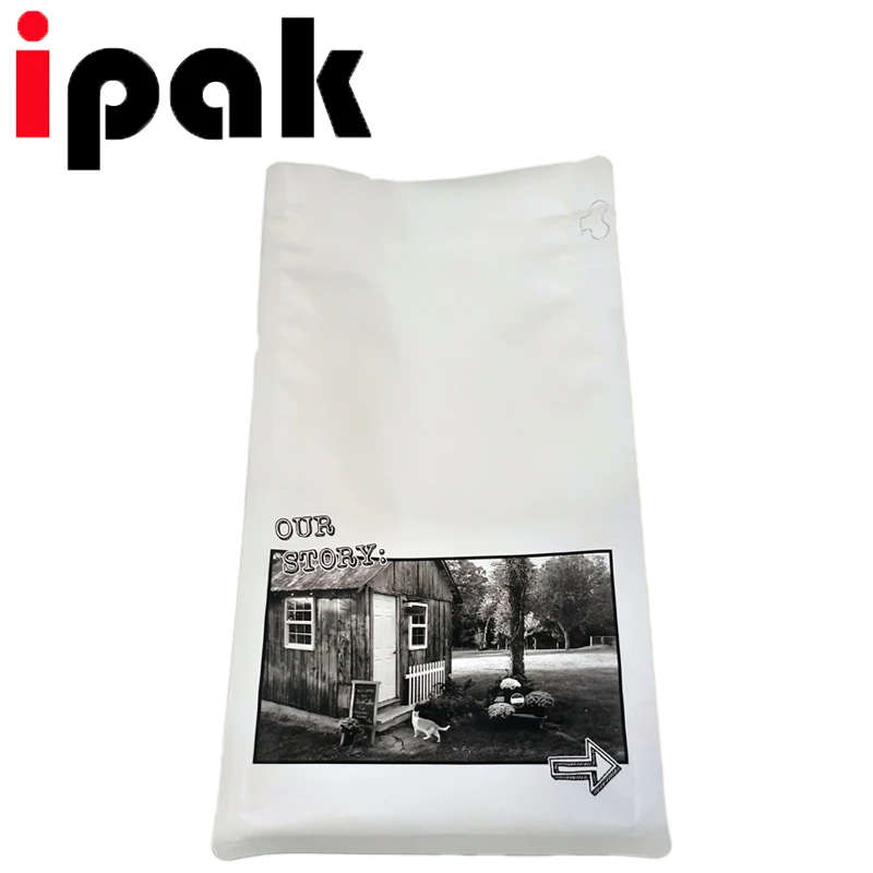 1 KG Matte White Recyclable Plastic Box Coffee Bag Recyclable Flat Bottom Coffee Bag with Valve Zipper