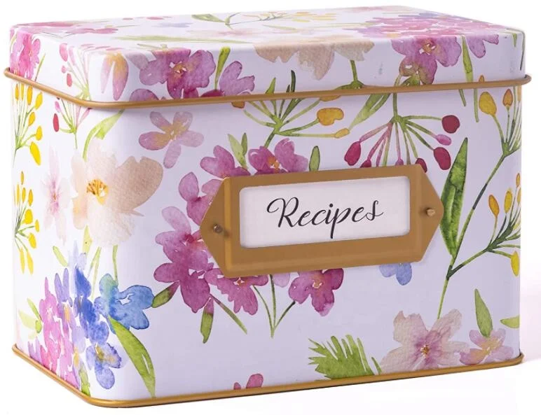 OEM декоративная коробка для рецептов с разделителями, Подарочная коробка, металлическая кухонная коробка для хранения, жестяная коробка