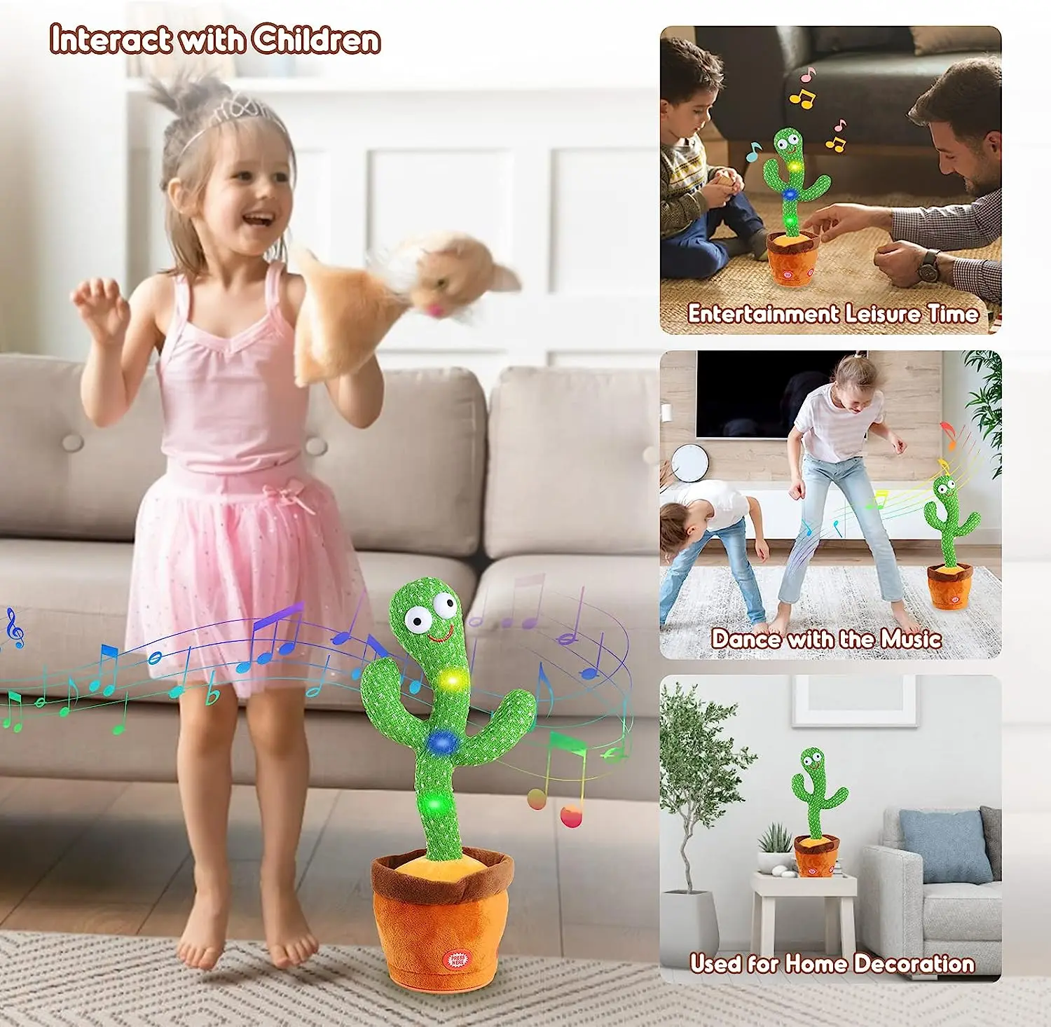 Sunny Cactus Electronic Light Up Plush Toy with 120 English Songs Smart Toy,Kids Dancing Talking Cactus Toys