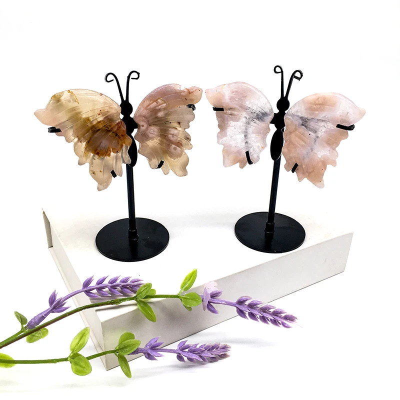 Natural Crystal Crafts Hand Made Cherry agate mini Butterfly wings heading Crystal Wing for gifts and decoration