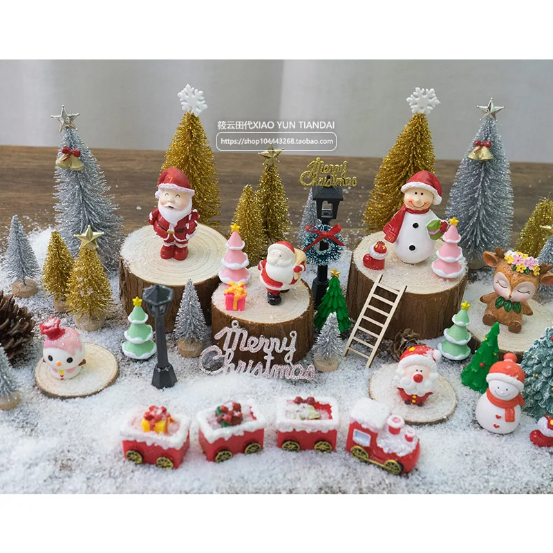 Christmas Decor Resin Miniature for Home Decoration Santa Claus Snowman Figures Christmas Animals kids Toy Gift
