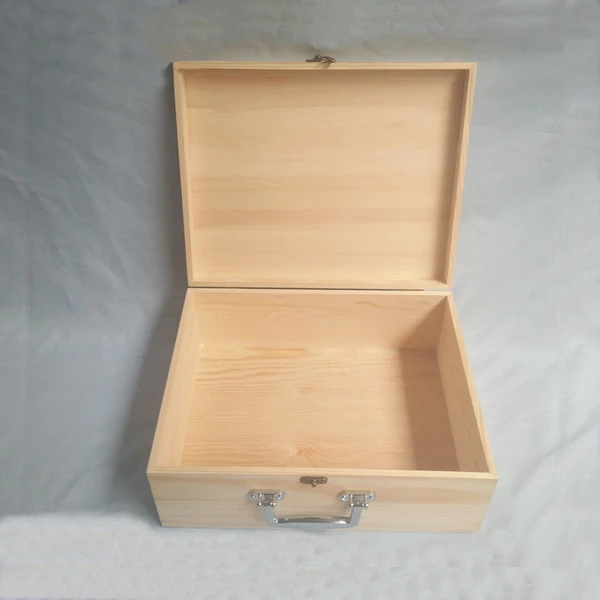 Wooden Storage Box with Hinged Lid and Handle Wooden Suitcase Unfinished Decorative Keepsake Case Wood Memory Box with Latches