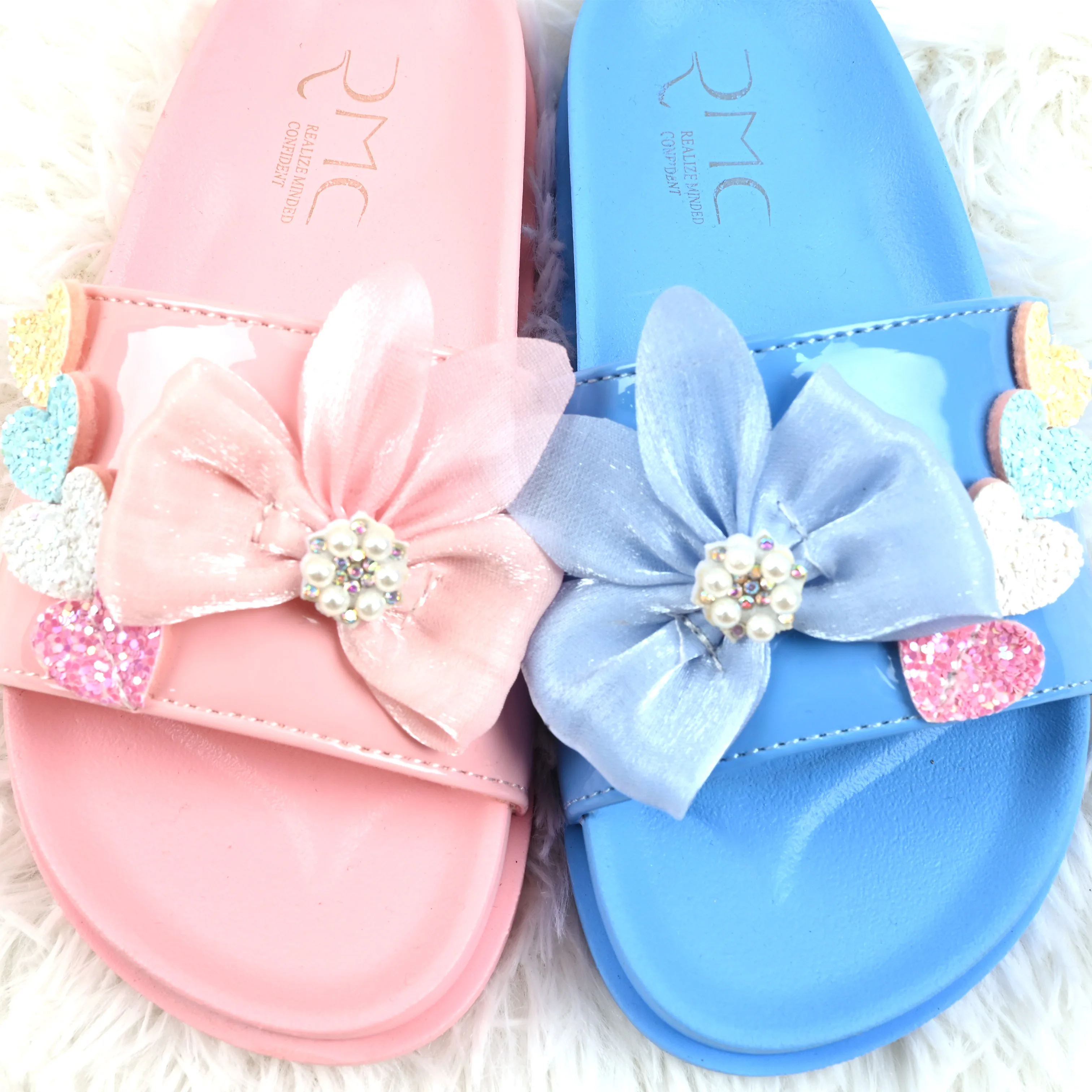 2022 New Trends Girls Shoes Design Slide Pearl Kids Slippers Comfortable Summer Beach Flat Sandals Shoe
