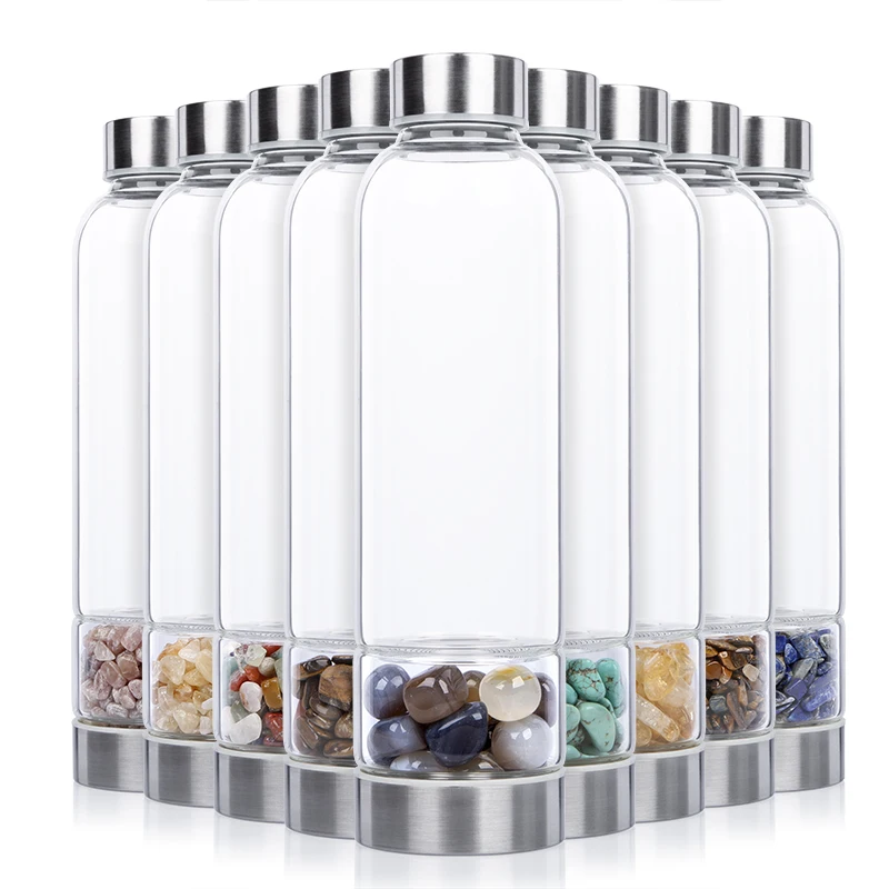 Бутылка для воды из натурального хрустального драгоценного камня, восстанавливающий эликсир, стеклянная бутылка для воды