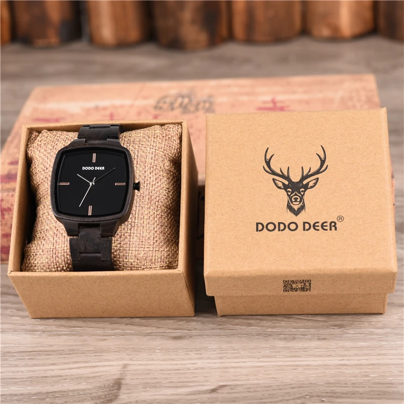 DODO DEER Новый дизайн 2019 мужские и женские часы с указкой из черного дерева модные натуральные OEM логотипом на заказ квадратные унисекс C02