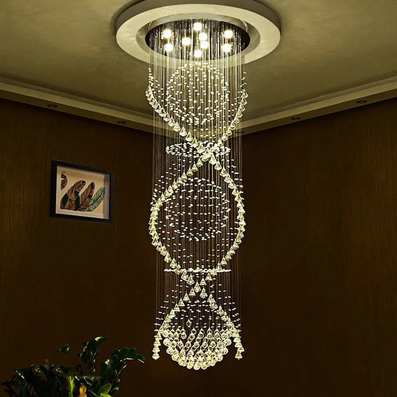 Crystal Ceiling Lamp Devices Hotel Villa Modern Double Spiral Crystal Ladder Chandelier light