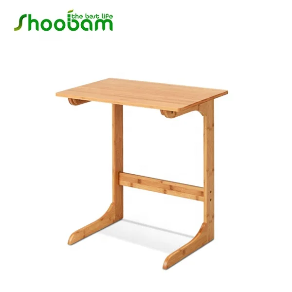Bamboo Side Table C-Shape Coffee Snack End Table Bed Side Table Portable Workstation
