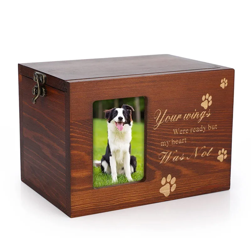 Custom Pet Memorial Funeral Wooden Pet Caskets Box Personalized Wood Pet Cremation Ashes Urns Coffins for Dogs with Photo Frame