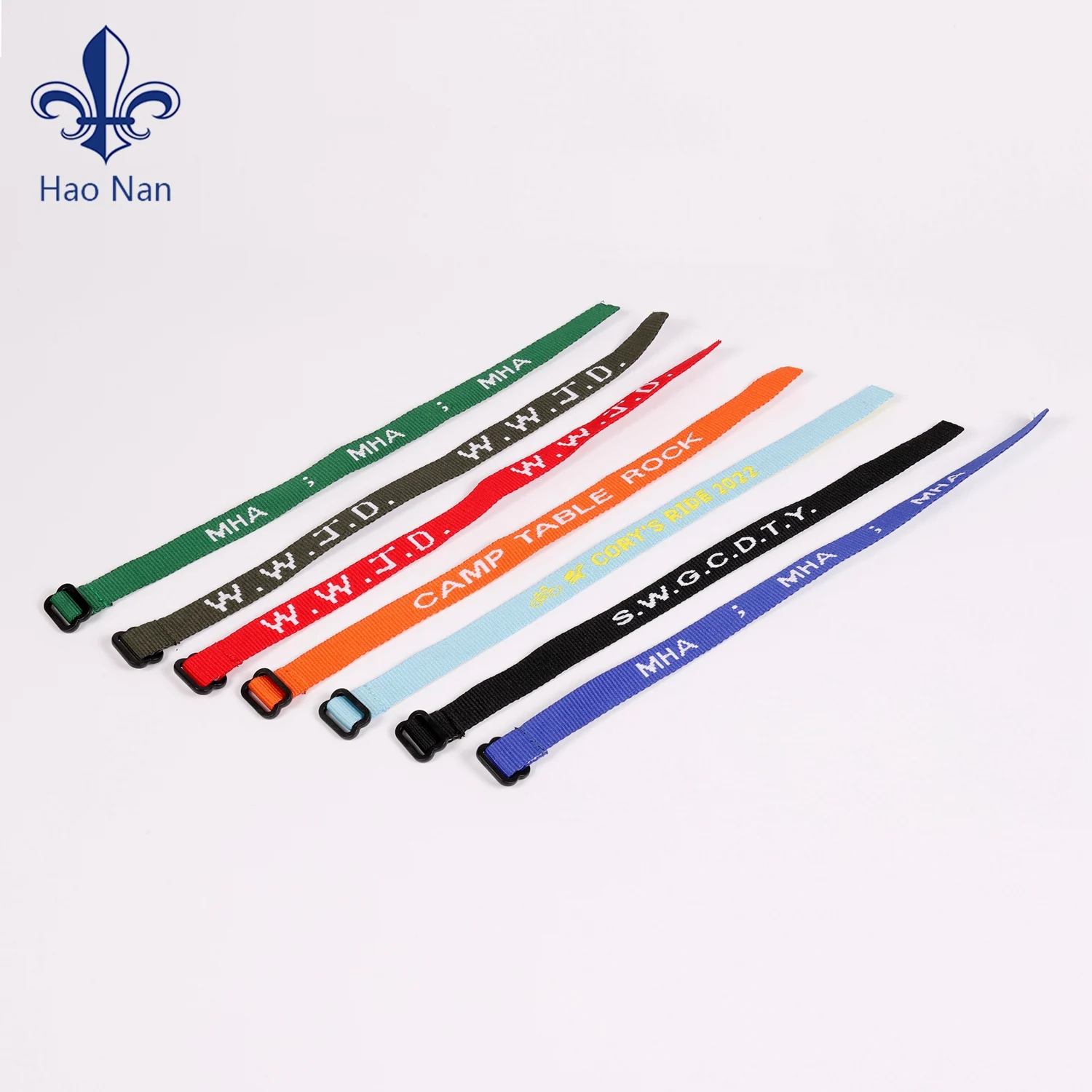 Wholesales Customized Jacquard wristbands/Embroidered wristbands with safety adjustable plastic lock