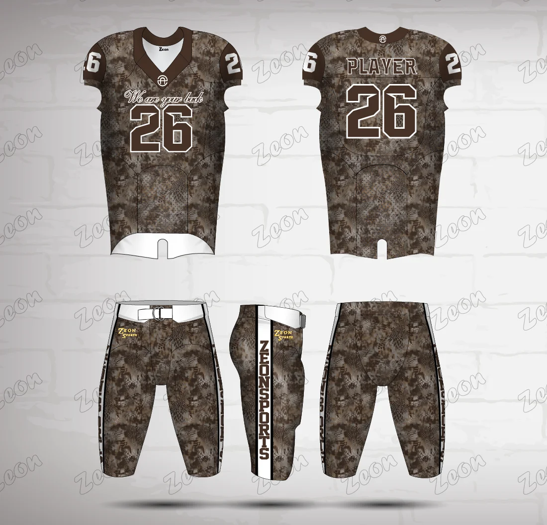 China Made youth football jersey sets customized full sublimation team training American football uniforms