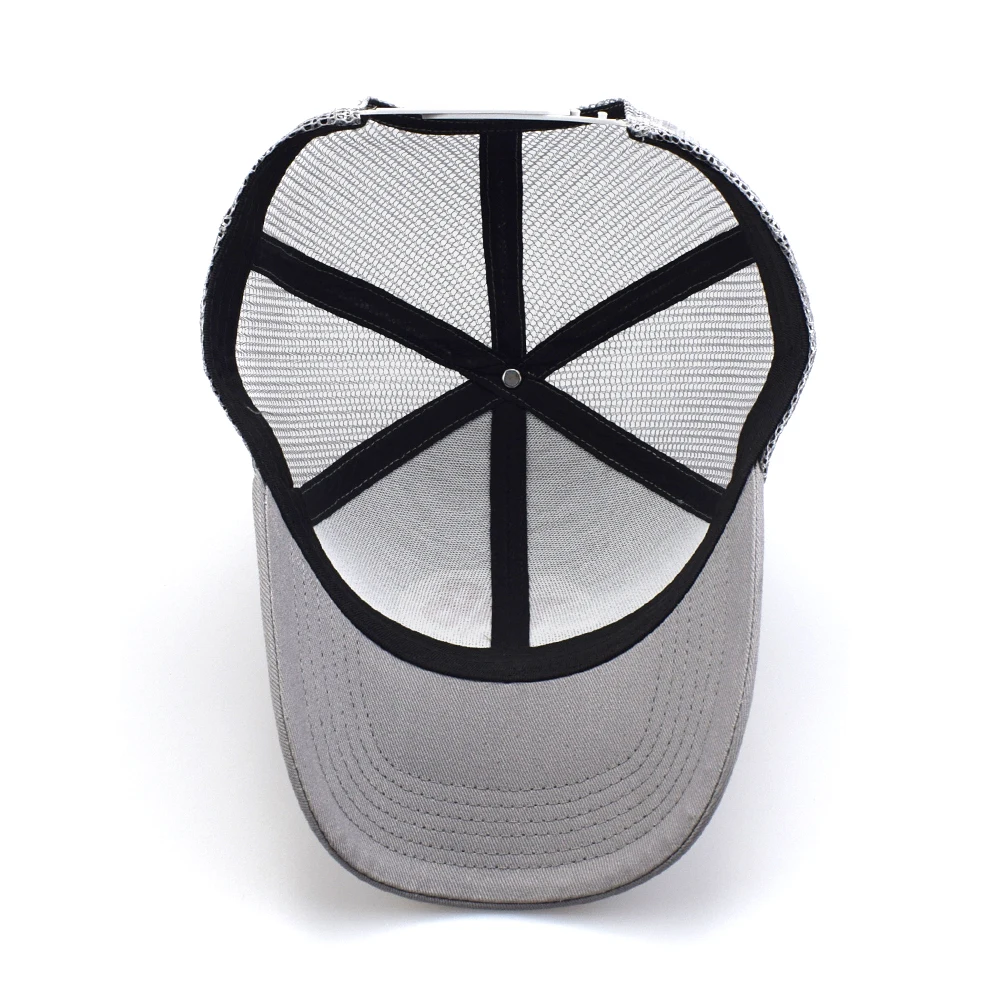 Custom summer sports caps embroidery patch logo grey color mesh trucker hat caps