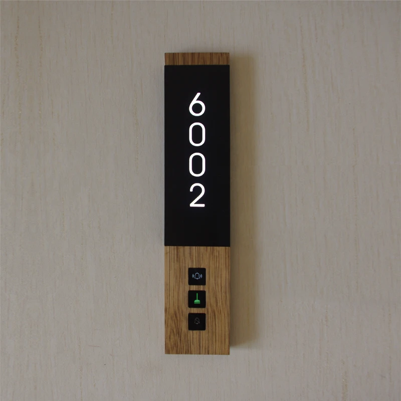EZD Electronic Wooden Smart Hotel Wall House Room Door LED Number Sign Plates DND MUR Guest Service Doorplates with Doorbell