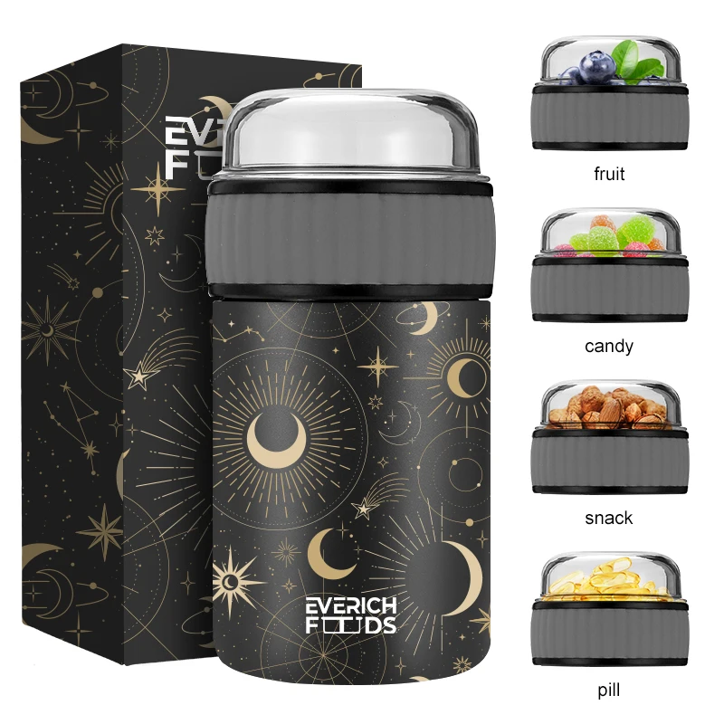 Outdoor Cute Paint Colorful Lunch Box 304 Stainless Steel Thermos Vaccum Insulated Kids Food Storage Jars with Transparent Lid