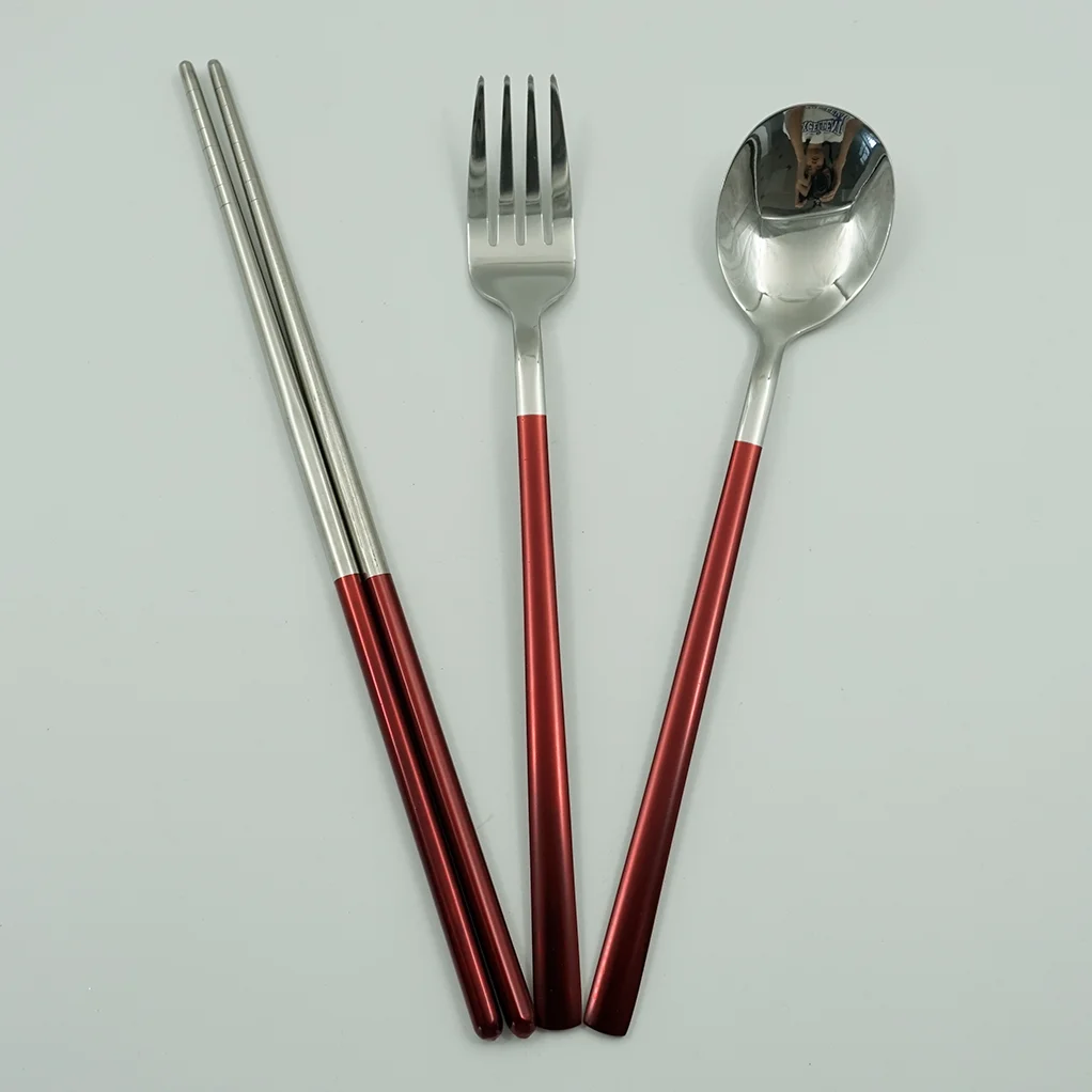 Korean Style Stainless Steel Tableware Stainless Steel Chopsticks Gold Plated Cutlery Set With Box