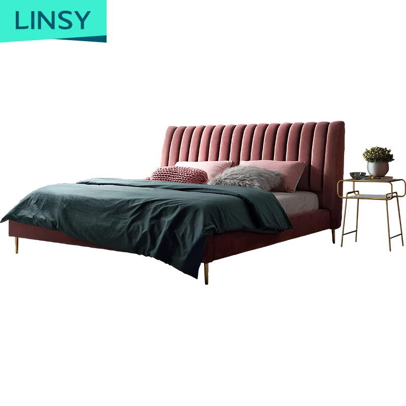 Современные деревянные спальные комплекты Linsy двойная кровать большого размера RBJ2A