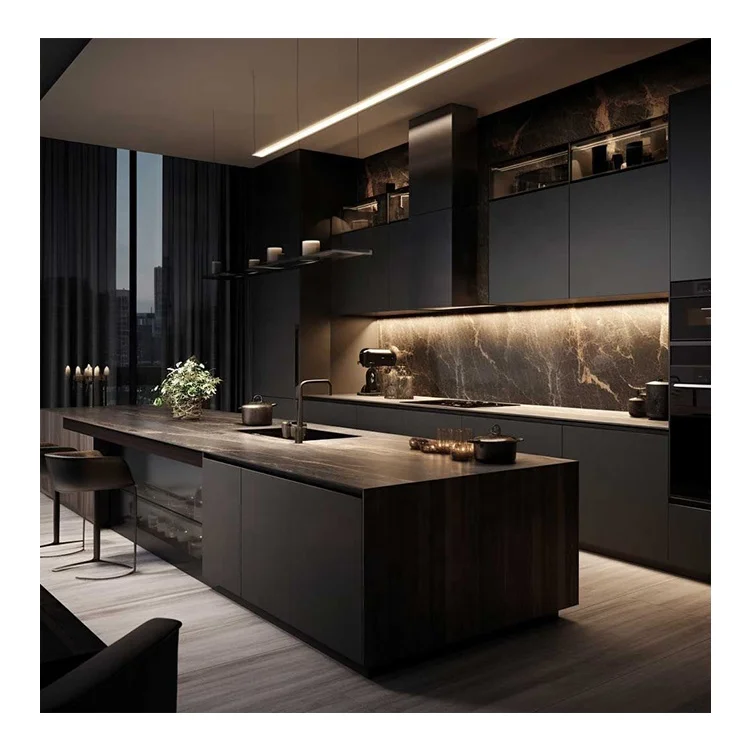 Customized Modern Design Smart Kitchen Automatic Electric Door Kitchen Cabinets with Lifting Island