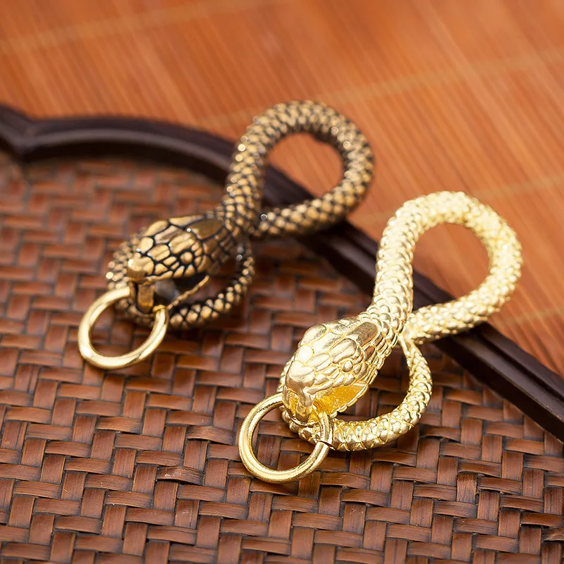 Brass Belt Hook Retro Snake Shape Key chains Fob Clip Animal Key Ring Wallet snake keychain with O ring Charm Pendant Decor Gift