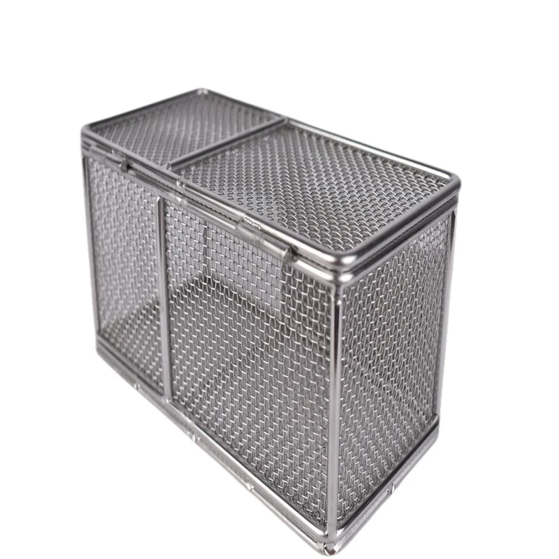Medical Cleaning Dishwasher Cutlery Basket Stainless Steel Wire Mesh with Braided Lid Disinfection Metal Take in Basket