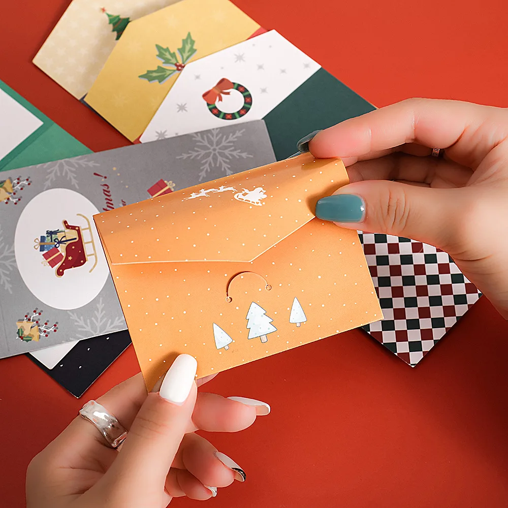Creative Christmas cartoon greeting card Thank you message card greeting New Year holiday envelope card