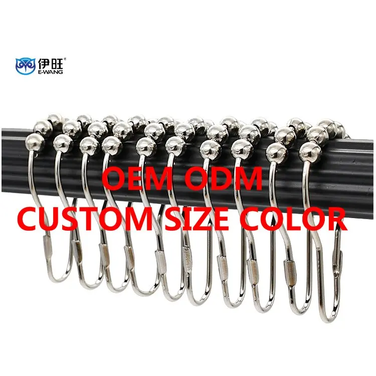 12 Pcs Wholesale Resistant Decor Glide Rod Ring Hangers Clip Rust Proof Metal Decorative Bathroom Shower Curtain Hook