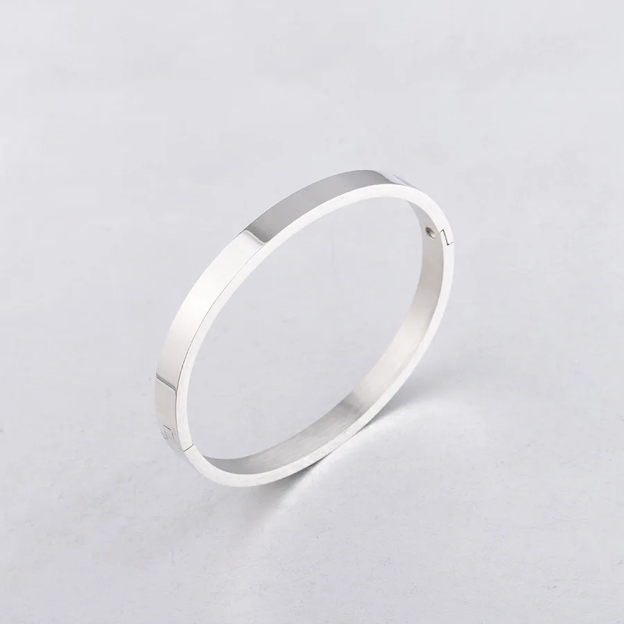SLand Jewelry wholesale polished engravable stainless steel oval bangle hinged bracelet for women men gift DIY engraving