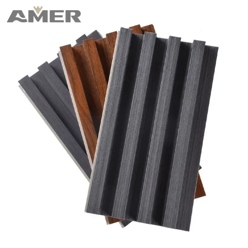 Amer Factory price Eco-friendly Fulted Wood Replacement Indoor Wpc Wall Panel Wood Alternatives For Decoration
